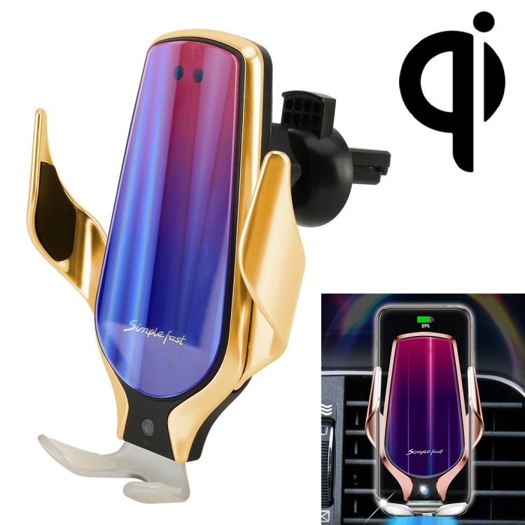

R9 Car QC Fast Charging QI Standard Wireless Charger Air Vent Bracket for 6-9.6cm Cellphone(Gold)