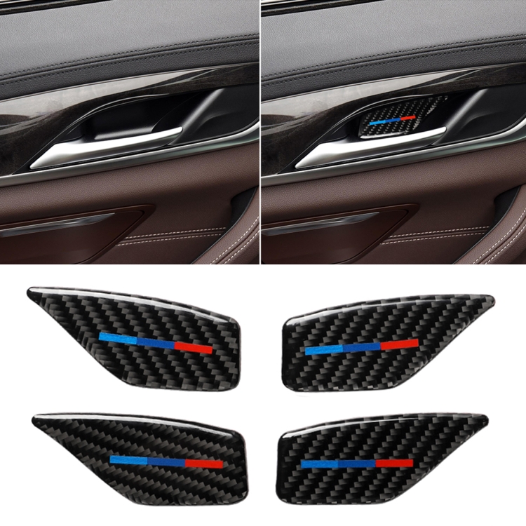 

4 PCS Car Tricolor Carbon Fiber Door Inner Handle Wrist Panel Decorative Sticker for BMW 5 Series G38 528Li / 530Li / 540Li 2018