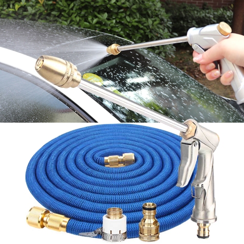 

25ft 2.5m Telescopic Soft Tube Household Car High PressureWash Water Gun Spayer Nozzle Garden Irrigation Set (Blue)