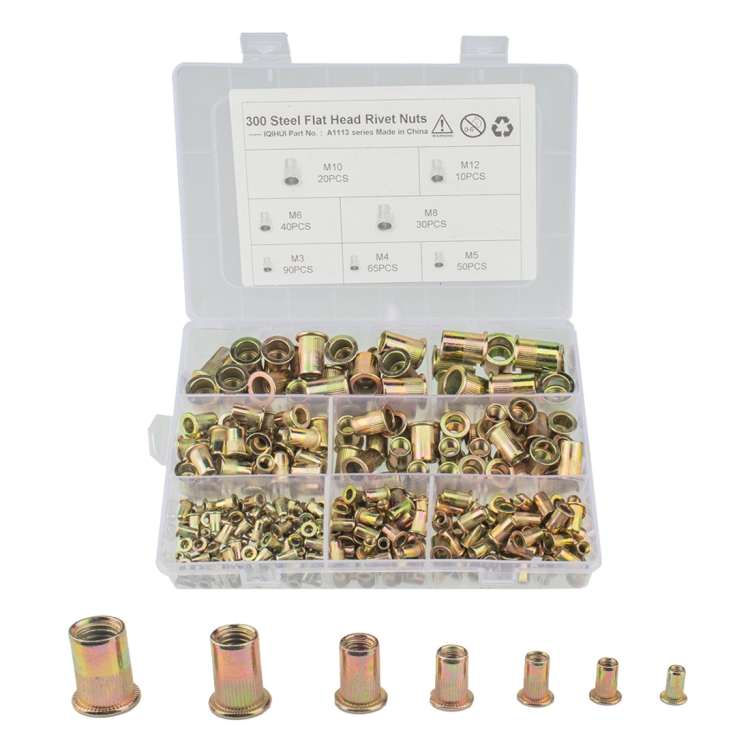 

300 PCS Color Steel Flat Head Rivet Nuts Kit Tools Set