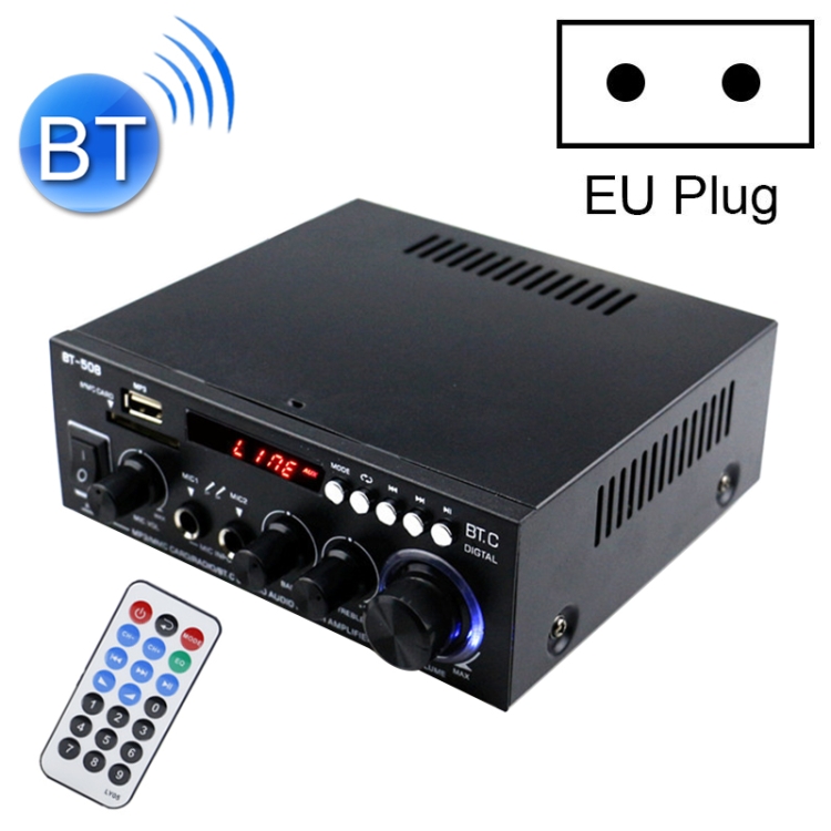 

BT-508 220V Household / Car Bluetooth HIFI Amplifier Audio Support U-dish / FM with Remote Control, EU Plug