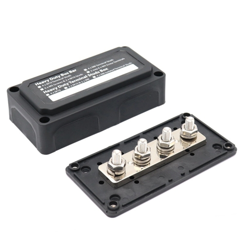 

Max DC 48V 300A Heavy-Duty Module Design Bus Bar 4 M8 Terminal Studs Box Busbar for Car / RV / Boat