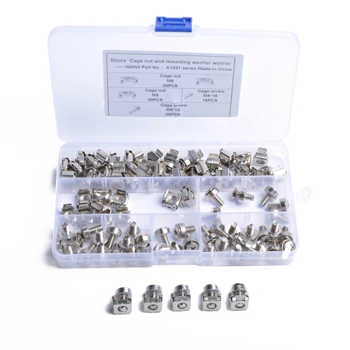 

50 Sets M5 Square Hole Hardware Cage Nuts & Mounting Screws Washers for Server Rack and Cabinet (M5 x 16mm)