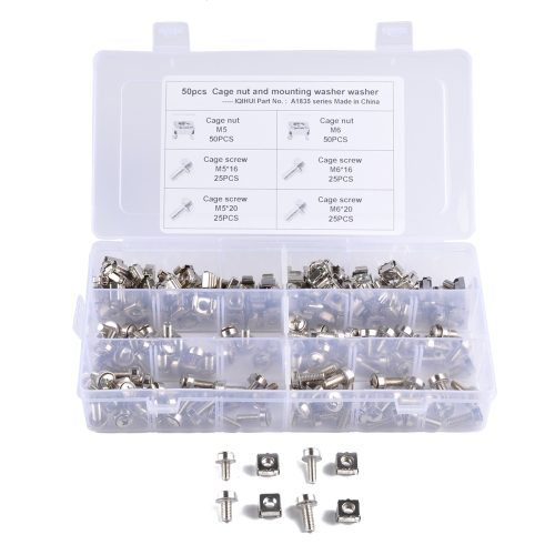 

100 Sets M5 M6 Square Hole Hardware Cage Nuts & Mounting Screws Washers for Server Rack and Cabinet