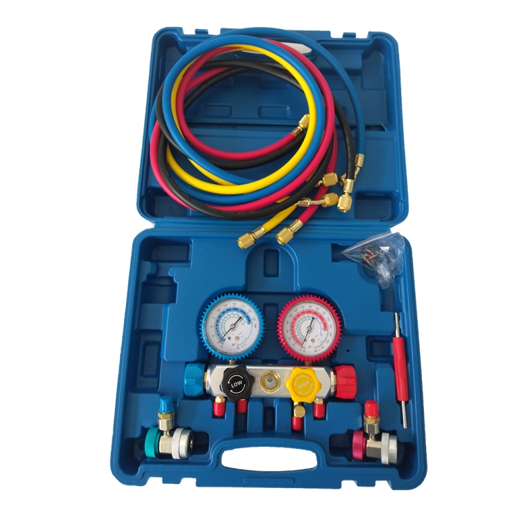 

[US Warehouse] Car A/C Refrigeration Dual Manifold Gauges Valve Set with Plastic Box, Suitable for R22 / 410A / R404A Air Conditioning System