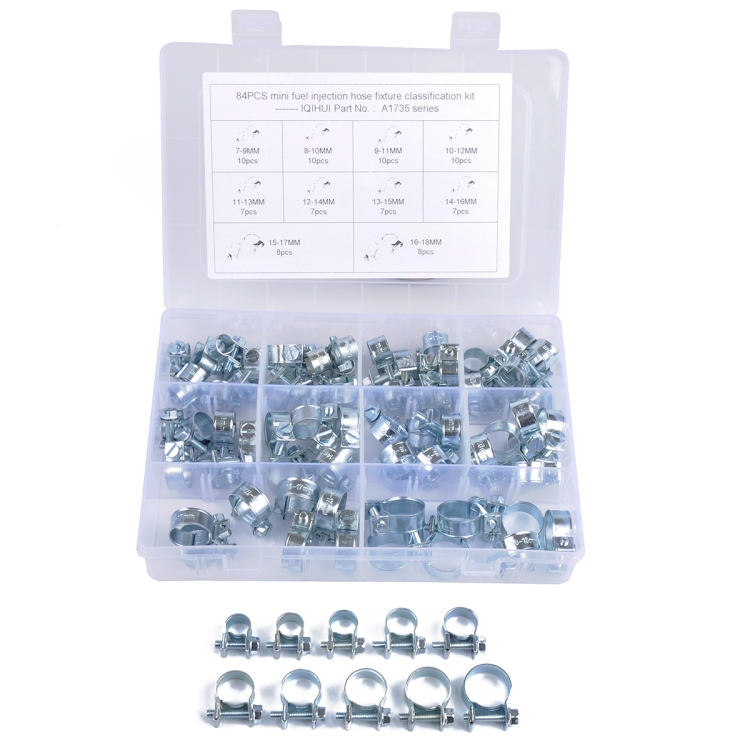 

84 PCS 10 Size Mini Hydraulic Hose Clamps O-Clips Pipe Fuel Air, Inside Diameter Range: 7-18mm