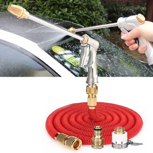 

100ft 10m Telescopic Soft Tube Household Car High PressureWash Water Gun Spayer Nozzle Garden Irrigation Set (Red)