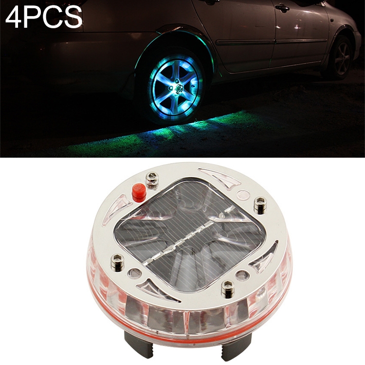 

4 PCS Solar LED Car Tire Decoration Flashing Lights Colorful Wheels Hub Atmosphere Lights Wireless Remote Control