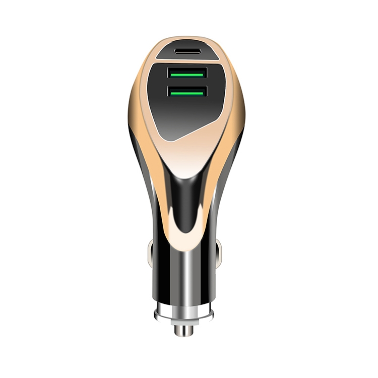 

WLX-K1 QC3.0 Dual USB + Type-C Triple Car Charger (Gold)