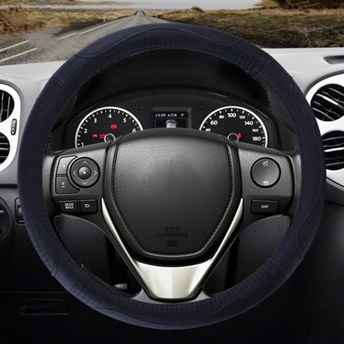 

Universal Car Genuine Leather Embossing Steering Wheel Cover, Diameter: 38cm (Black)