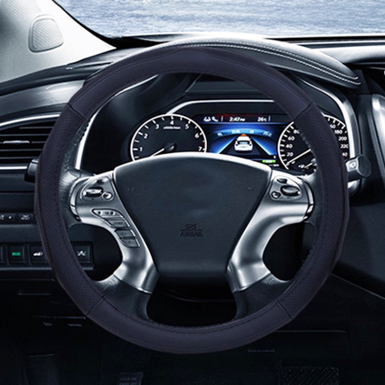 

Universal Car Genuine Leather Steering Wheel Cover, Diameter: 38cm (Black)