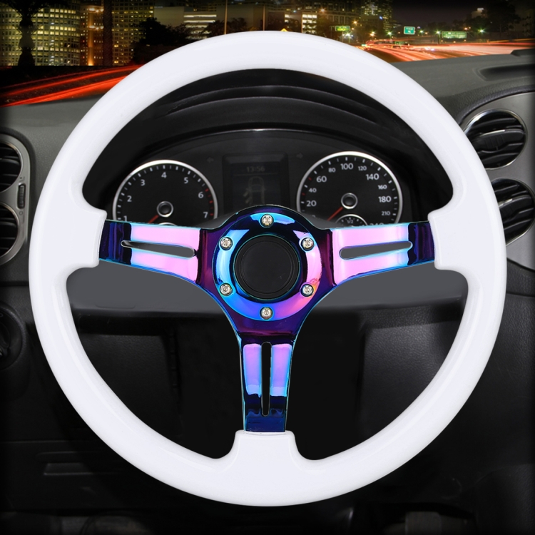 

Car Colorful Modified Racing Sport Horn Button Steering Wheel, Diameter: 34.6cm(White)