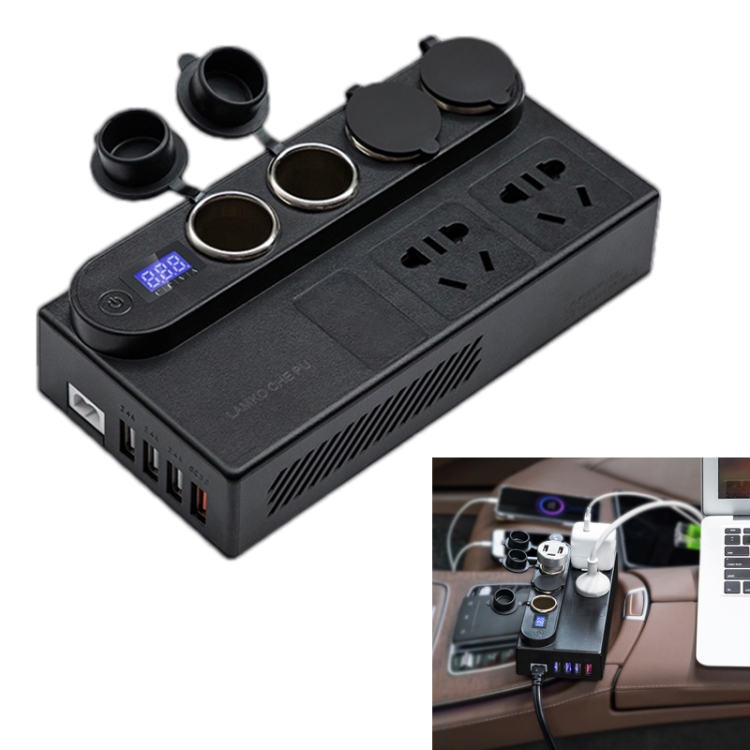 

200W DC 12V/24V to AC 220V Car Multi-functional 6388 Sine Wave Power Inverter 4 USB Ports QC3.0 Fast Charger Adapter