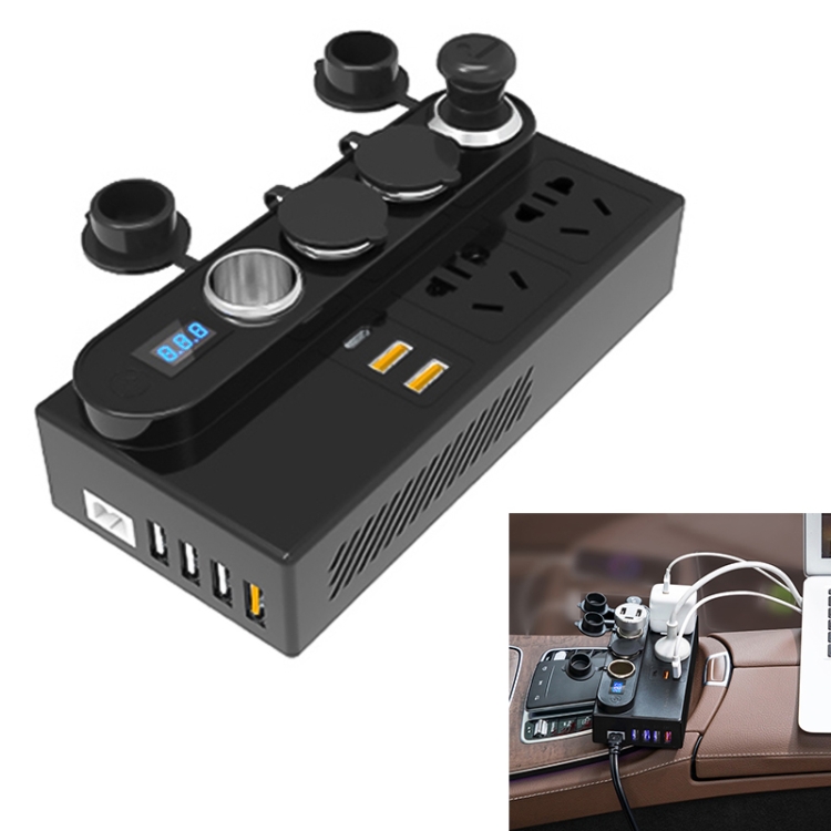 

200W DC 12V/24V to AC 220V Car Multi-functional 7388 Sine Wave Power Inverter 6 USB Ports QC3.0 Fast Charger Adapter