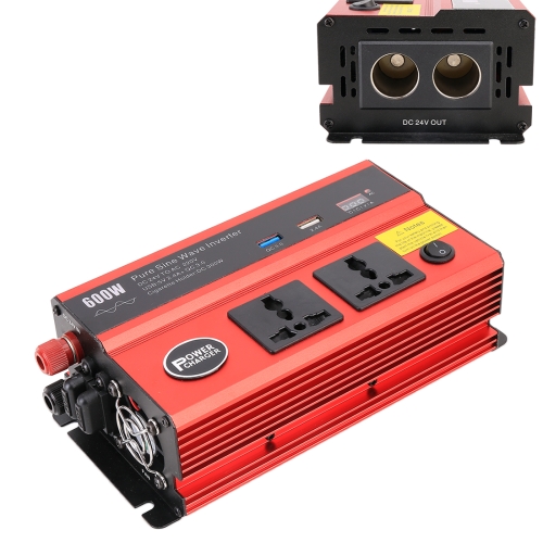 

600W DC 24V to AC 220V Car Multi-functional Pure Sine Wave Power Inverter, Random Color Delivery