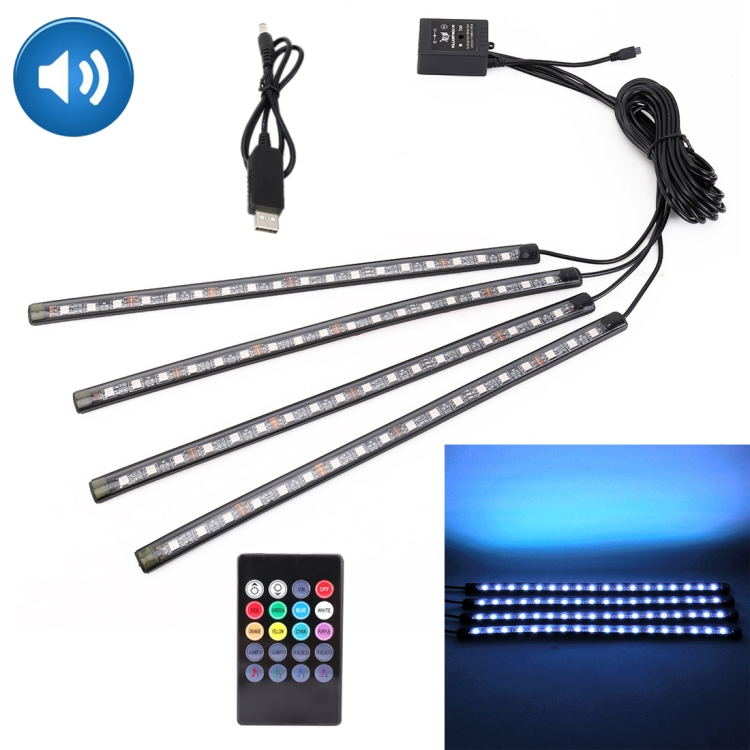 

4 in 1 Universal Car USB Colorful Acoustic LED Atmosphere Lights Colorful Lighting Decorative Lamp, with 18LEDs SMD-5050 Lamps and Remote Control, DC 5V 8.6W