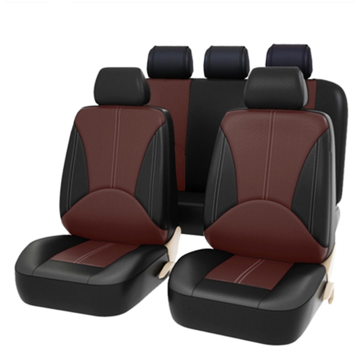 

9 in 1 Universal PU Leather Four Seasons Anti-Slippery Cushion Mat Set for 5 Seat Car (Brown)