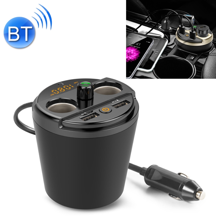 

401E Car MP3 Bluetooth Player FM Transmitter with 2 Socket Cigarette Lighter Splitter 2 x USB Charger (Black)