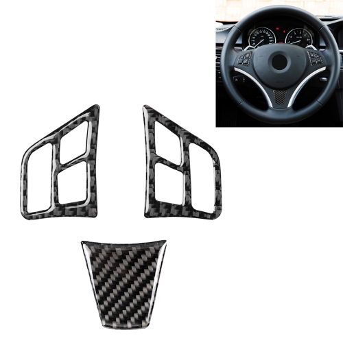 

3 in 1 Car Carbon Fiber Solid Color Steering Wheel Button Decorative Sticker for BMW 3 Series E90 2005-2012, Left and Right Drive Universal