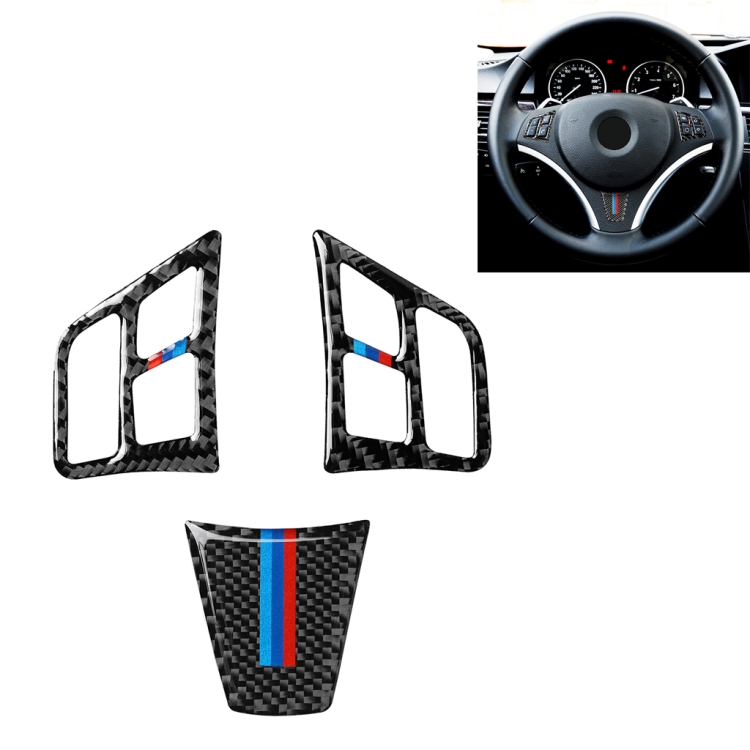 

3 in 1 Car Carbon Fiber Tricolor Color Steering Wheel Button Decorative Sticker for BMW 3 Series E90 2005-2012, Left and Right Drive Universal