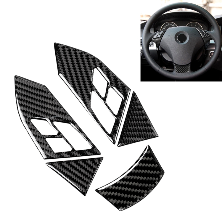 

5 in 1 Car Carbon Fiber Solid Color Steering Wheel Button Decorative Sticker for BMW 5 Series E60 2004-2010, Left and Right Drive Universal
