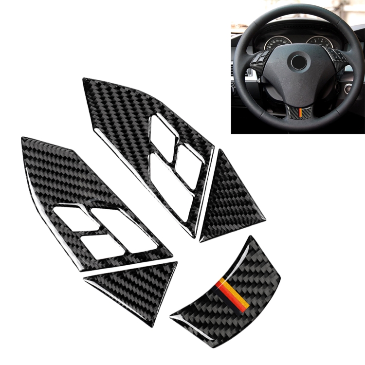 

5 in 1 Car Carbon Fiber Germany Color Steering Wheel Button Decorative Sticker for BMW 5 Series E60 2004-2010, Left and Right Drive Universal