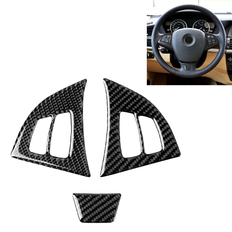 

3 in 1 Car Carbon Fiber Solid Color Steering Wheel Button Decorative Sticker for BMW E70 2008-2013 X5, Left and Right Drive Universal