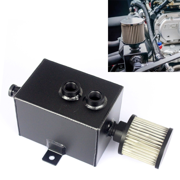

Universal Racing Aluminum Alloy Oil Catch Can with Air Filter Breather Tank, Capacity: 2L (Black)