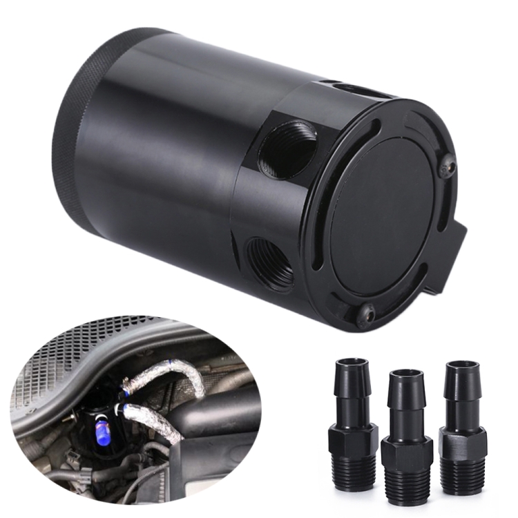 

Car Universal Compact Baffled Oil Catch Can 3-Port Bilateral Uutlet Oil Can