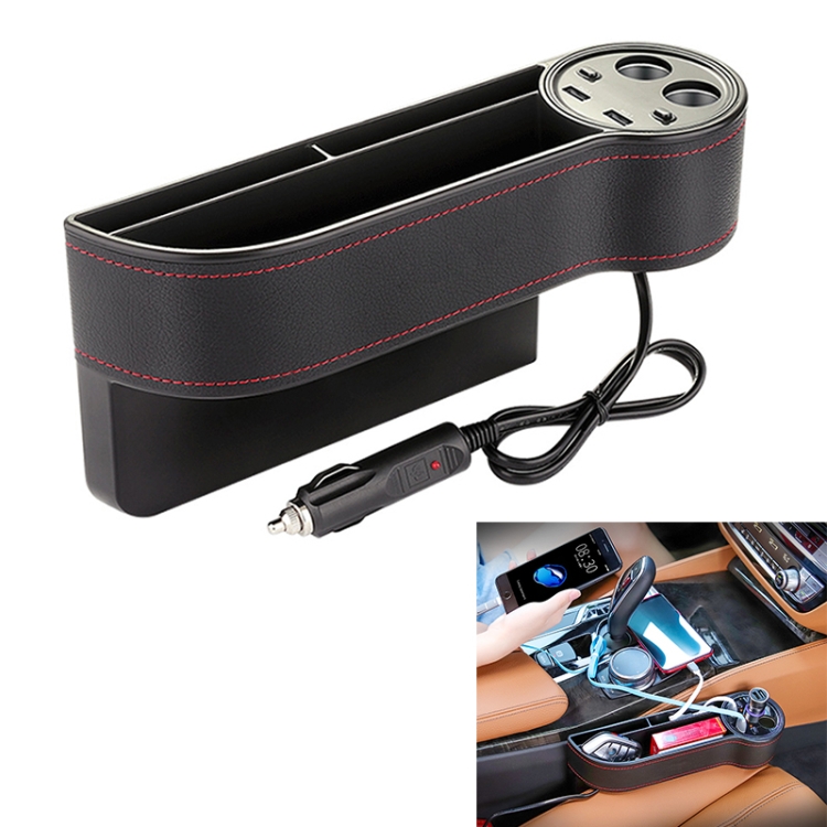 

Car Multi-functional Console PU Leather Box Cigarette Lighter Charging Pocket Cup Holder Seat Gap Side Storage Box