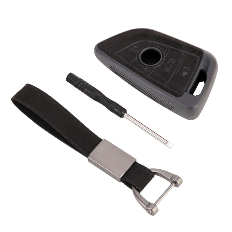 

Car Flocking Plastic Knife-shaped Key Protective Cover Three Buttons Horn for BMW (Black)