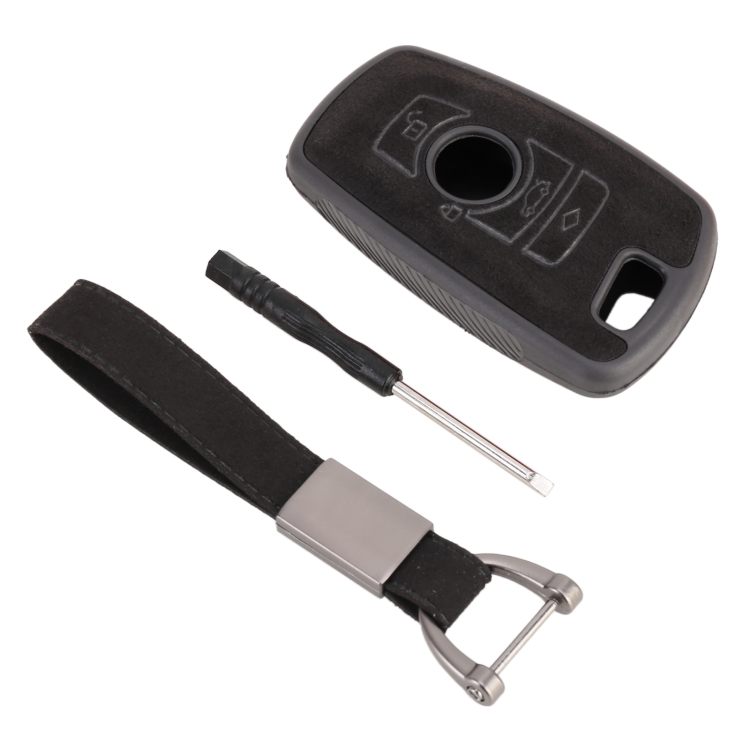 

Car Flocking Plastic Square-shaped Key Protective Cover Three Buttons for BMW (Black)