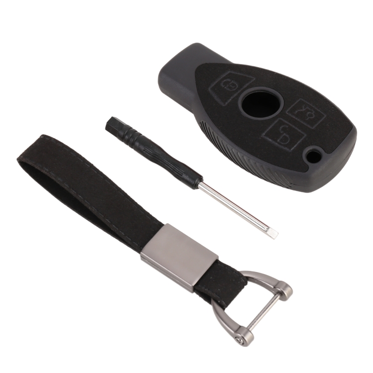 

Car Flocking Plastic Key Protective Cover Three Buttons for Mercedes-Benz (Black)