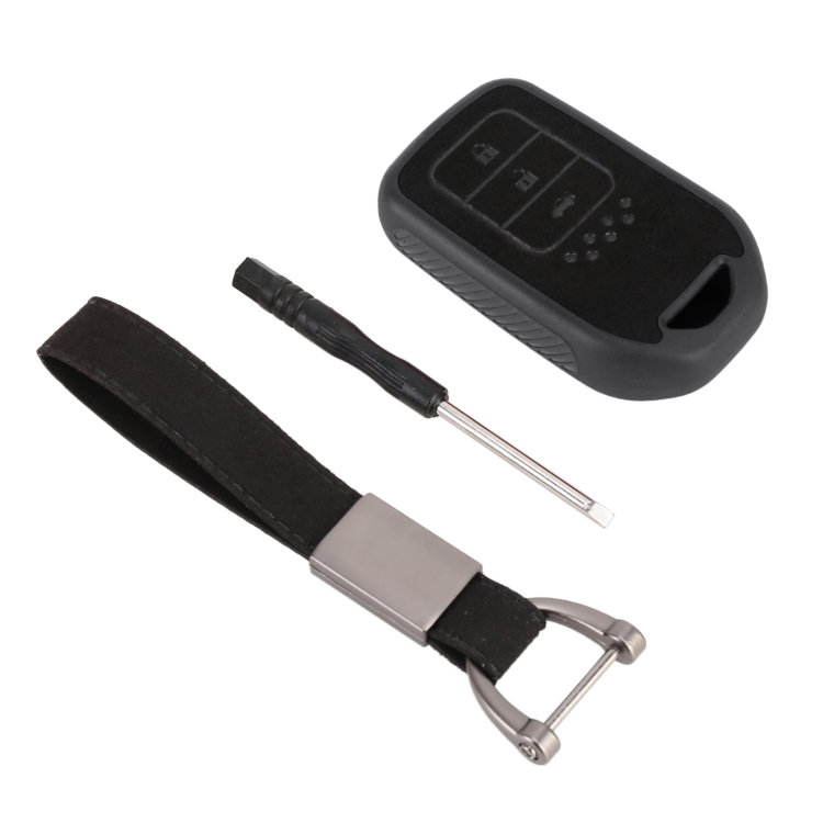 

Car Flocking Plastic Knife-shaped Key Protective Cover Three Button with Tailgate Button for Honda (Black)