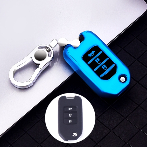 

Car All-inclusive Soft TPU Key Protective Cover Key Case with Key Ring for Honda Folding (Blue)