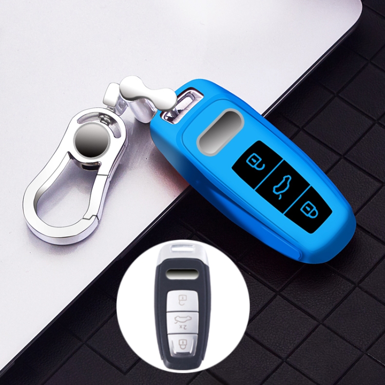 

Car All-inclusive Soft TPU Key Protective Cover Key Case with Key Ring for Audi A6L Smart (Blue)