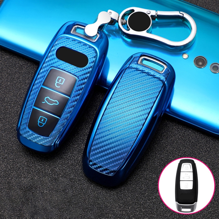 

For Audi Smart 3-button 2019 Car TPU Key Protective Cover Key Case with Key Ring (Blue)