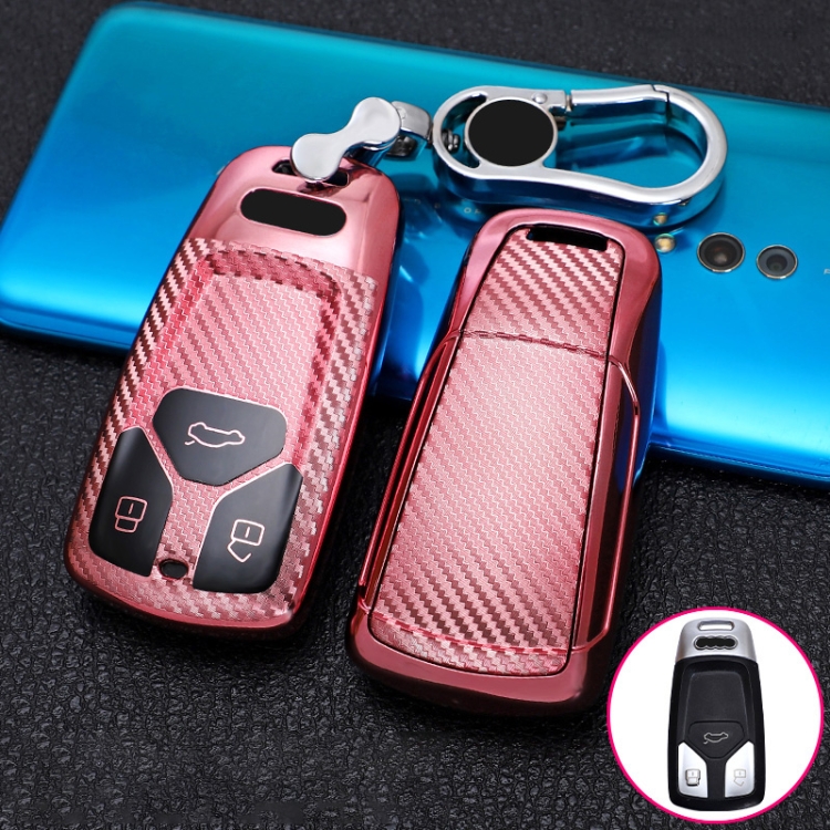 

For Audi Smart 3-button 2018 Car TPU Key Protective Cover Key Case with Key Ring (Pink)
