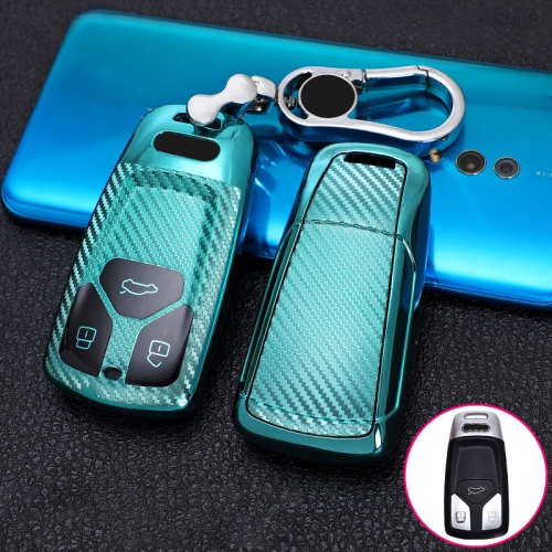 

For Audi Smart 3-button 2018 Car TPU Key Protective Cover Key Case with Key Ring (Green)