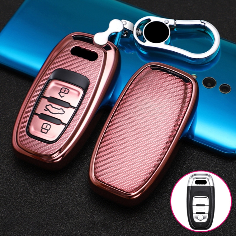 

For Audi Smart 3-button C Version Car TPU Key Protective Cover Key Case with Key Ring (Pink)