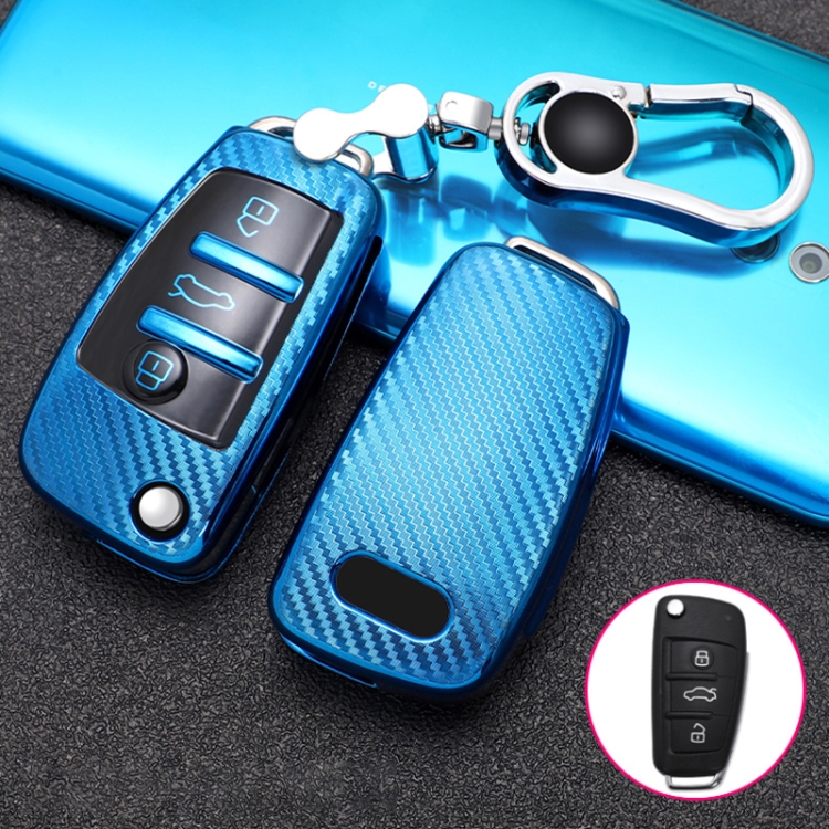

For Audi Folding 3-button Car TPU Key Protective Cover Key Case with Key Ring (Blue)