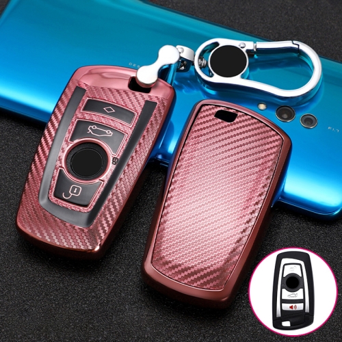 

For BMW Square 4-button A Version Car TPU Key Protective Cover Key Case with Key Ring (Pink)