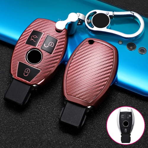 

For Mercedes-Benz C-Class 3-button B Version Car TPU Key Protective Cover Key Case with Key Ring (Pink)