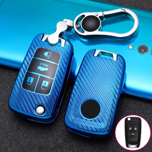 

For Buick Folding 4-button Car TPU Key Protective Cover Key Case with Key Ring (Blue)