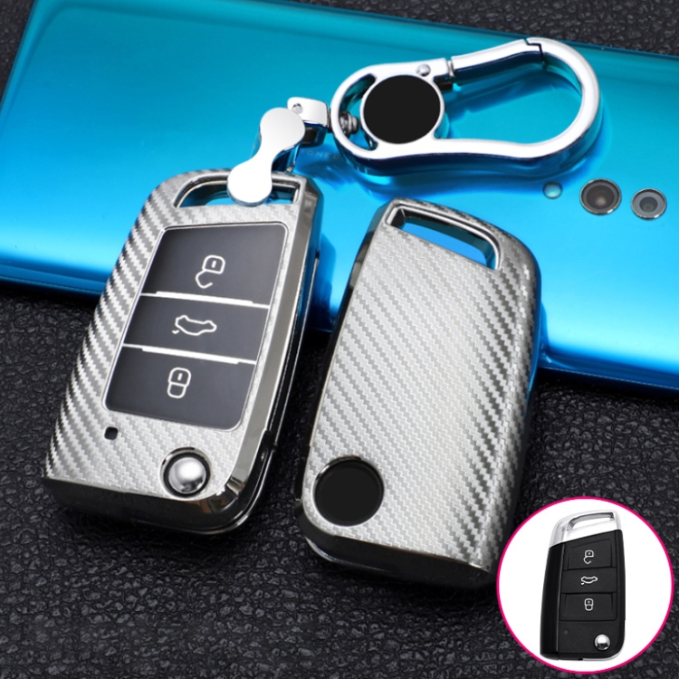 

For Volkswagen Passat Folding 3-button C Version 2017 Car TPU Key Protective Cover Key Case with Key Ring (Silver)