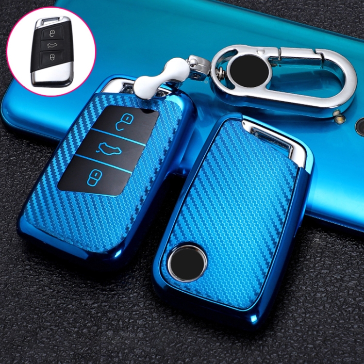 

For Volkswagen Smart 3-button Car TPU Key Protective Cover Key Case with Key Ring (Blue)