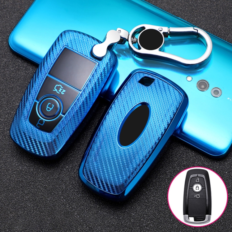 

For Ford Smart 3-button Car TPU Key Protective Cover Key Case with Key Ring (Blue)