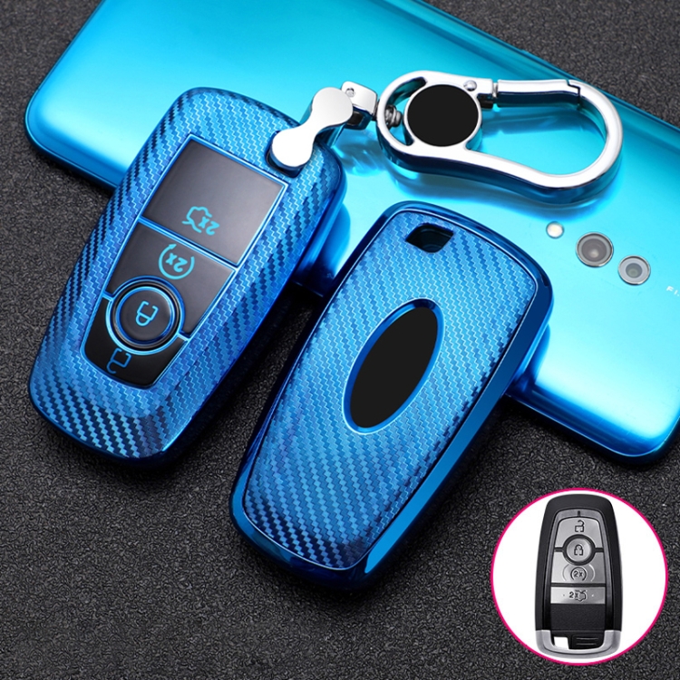 

For Ford Smart 4-button Car TPU Key Protective Cover Key Case with Key Ring (Blue)