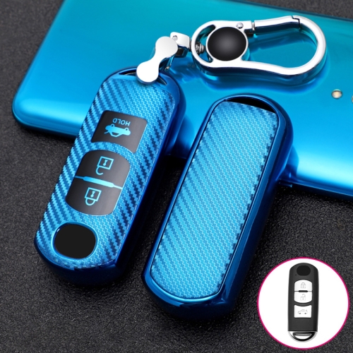 

For Mazda Smart 3-button Car TPU Key Protective Cover Key Case with Key Ring (Blue)