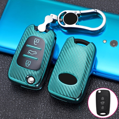 

For KIA Folding 3-button Car TPU Key Protective Cover Key Case with Key Ring (Green)